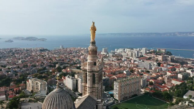 Flying over Basilica in Marseille