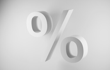 White volumetric percent sign on a white background, abstract financial background, 3d render