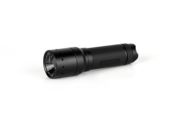 Close up zoom flashlight isolated on white background.