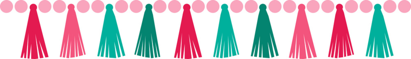 Christmas decoration garland in bohemian style made of tassels. Flat illustration