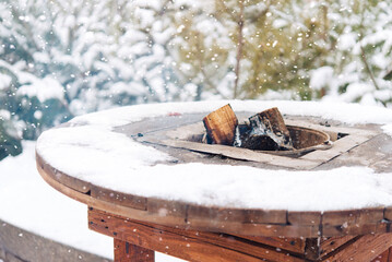Firewood. Winter fire in a specially equipped place. You can warm up.	