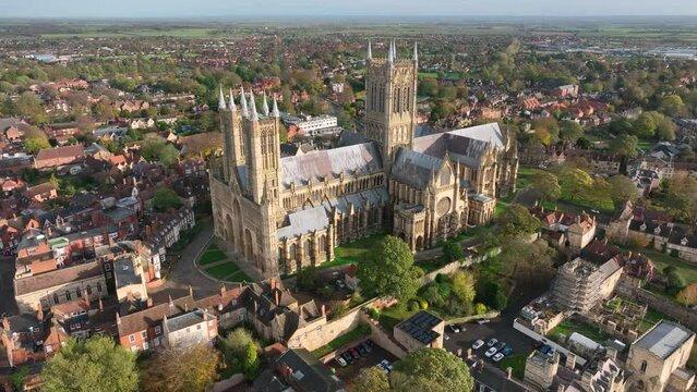 Aerial View of Lincoln City Cathedral in England