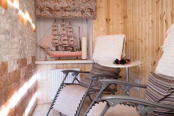 Relax room with armchairs for salt therapy in spa