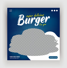 Super delicious restaurant food menu social media banner design template. Burger discount offer social media post design template Square size