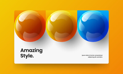 Abstract 3D spheres poster illustration. Simple banner vector design layout.