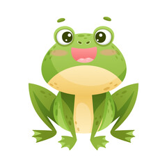 Cute Green Leaping Frog Character Sitting and Smiling Vector Illustration