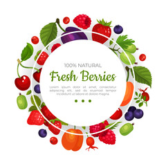 Fresh berries mobile app template. Healthy tasty organic food onboard screen, landing page, cartoon vector