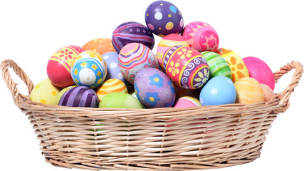 Fototapeta na wymiar Happy Easter day colorful eggs in basket