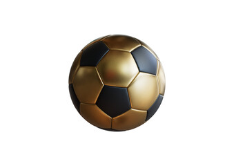 Shiny gold and black leather football on transparent background