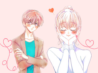 運命の赤い糸を結んでいる男女