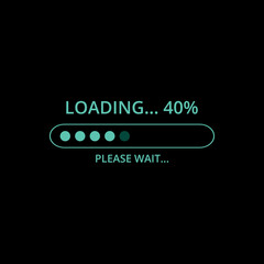  Loading bar in progress isolated on black background. Conceptual technology. Vector illustration of loading bar at 40%.