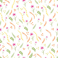 Hand drawn seamless ornamental colorful flowers floral pattern flat illustration background design 