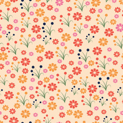Hand drawn seamless ornamental colorful flowers floral pattern flat illustration background design 