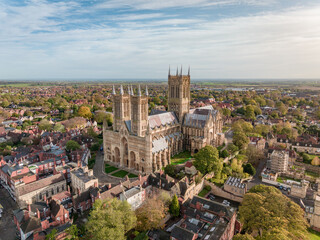 Lincoln City and Cathedral in England Sunset View