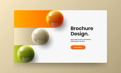 Geometric realistic spheres catalog cover concept. Bright landing page design vector layout.