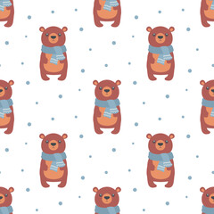 winter seamless pattern with cartoon cute bear