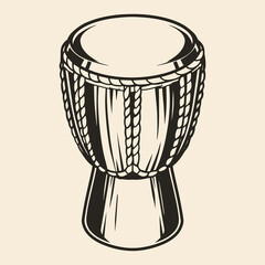 Fototapeta na wymiar African drum vintage monochrome sketch
