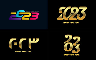 Fototapeta na wymiar Big Set of 2023 Happy New Year logo text design. 2023 number design template. Collection of 2023 Happy New Year symbols. New Year Vector illustration