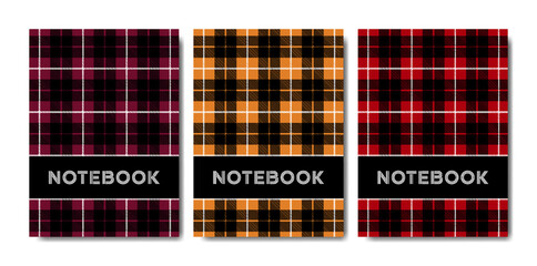 Set of cover notebook template with tartan pattern