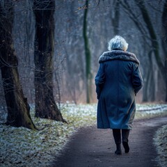 Senior citizen taking a walk outdoors. 