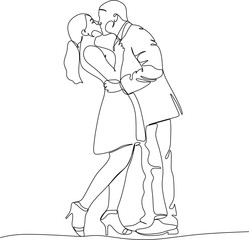 one line drawing of hugging couple vector minimalism. Single hand drawn continuous of man and woman in romantic moment.