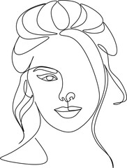 Continuous line, drawing of set faces and hairstyle, fashion concept, woman beauty minimalist, vector illustration