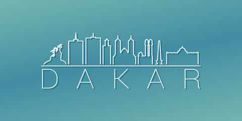 Naklejka premium Dakar, Senegal Skyline Linear Design. Flat City Illustration Minimal Clip Art. Background Gradient Travel Vector Icon.