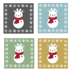 Christmas reindeer as a snowman in four different colors.