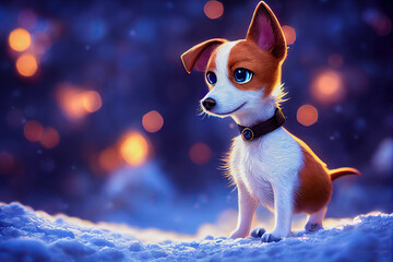 dog in the snow ai-generated illustration, artificial intelligence