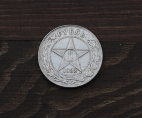 Fototapeta na wymiar Soviet silver coin one ruble