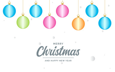 Naklejka na ściany i meble Flat merry christmas Glossy decorative Ball elements hanging Vector background illustration