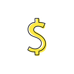 Dollar yellow sign abstract hand drawn icon