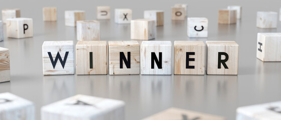 Winner - word on wooden blocks - 3D illustration