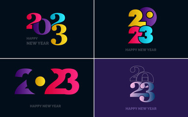 Big Set of 2023 Happy New Year logo text design. 2023 number design template. Collection of 2023 Happy New Year symbols. New Year Vector illustration