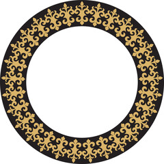 Vector gold and black Kazakh national round pattern, frame. Ethnic ornament of the nomadic peoples of Asia, the Great Steppe, Kazakhs, Kirghiz, Kalmyks, Mongols, Buryats, Turkmens