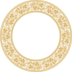 Vector gold round Russian folk ornament Khokhloma. National endless circle, border, frame of Slavic peoples, Belarusians, Ukrainians..