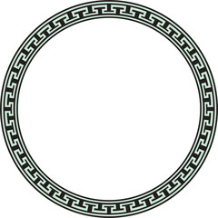 Vector green and black round Chinese ornament. Circle border, east asian frame. Korea pattern, Taiwan, Hong Kong..