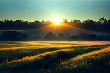 Fototapeta premium Sunrise in the countryside. Rural. Sunshine. Warmth.