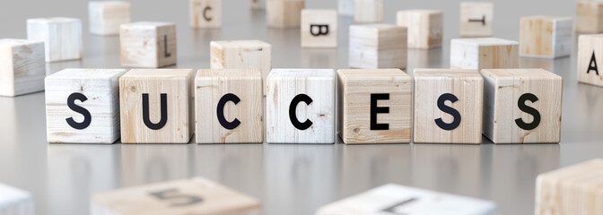 Success - word on wooden blocks - 3D illustration