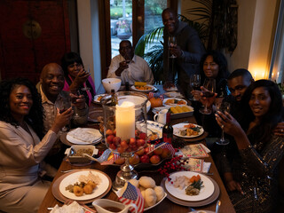 Portrait of family having Thanksgiving dinner