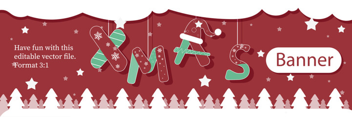 christmas banner template in 3:1 in red and white with copy space