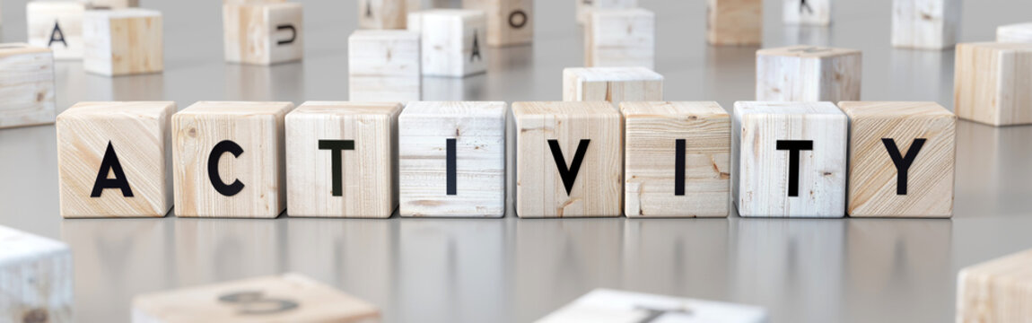 Activity - word on wooden blocks - 3D illustration