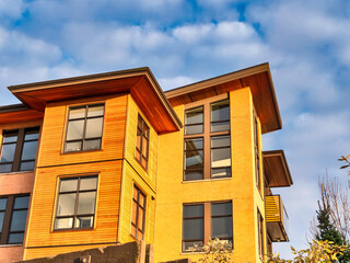 Top of residential building in golden sunset light