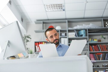 Fototapeta premium Business man working and analyzing documents, Manager in office.
