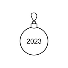 Christmas ball with 2023 year icon isolated on white background. Christmas decor symbol modern, simple, vector, icon for website design, mobile app, ui. Vector Illustration