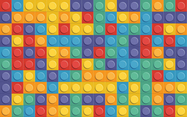 Perfect seamless pattern plastic parts. Bright kids Building brick vector background