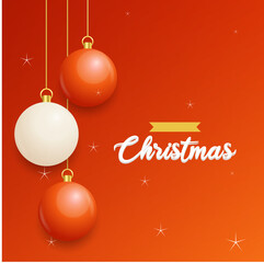 Merry Christmas Red Background with white and Red Hanging balls. Horizontal Christmas posters. greeting cards. Vector illustration