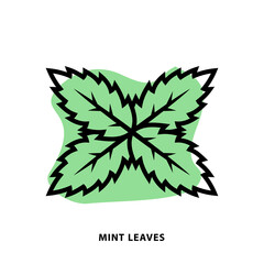 Mint Leaves linear icon design for application or web design template. Vector Mint line icon with blot shape background.