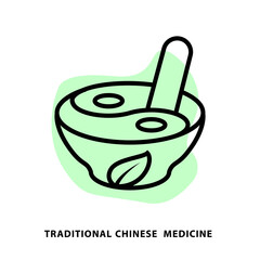 Traditional Chinese medicine linear icon design for application or web design template. Vector line icon with blot shape background.
