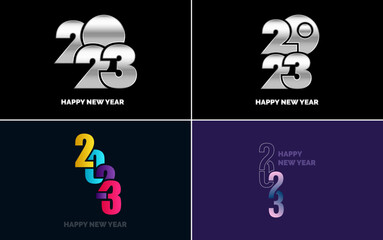 Happy New Year 2023 text design Pack. for Brochure design template. card. banner. New Year Vector illustration